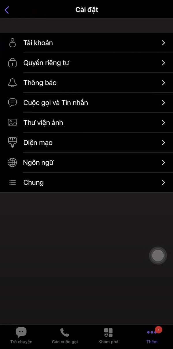 Giao diện cài đặt Viber